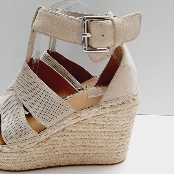 MARC FISHER \ Perforated Suede Open Toe Rope Platform Wedge Shoe Cream Beige 9 - Picture 8 of 16